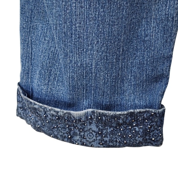Christopher & Banks Womens Blue Rhinestone Paisley Cuff Capri Jeans Size 14P - Picture 4 of 6
